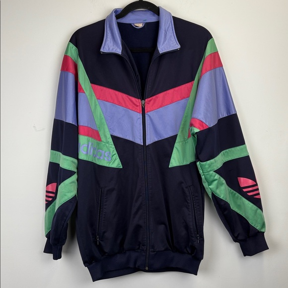 adidas Jackets & Blazers - Vintage retro Adidas tracksuit jacket | M | Navy/Pink/green 90s rare Trefoil